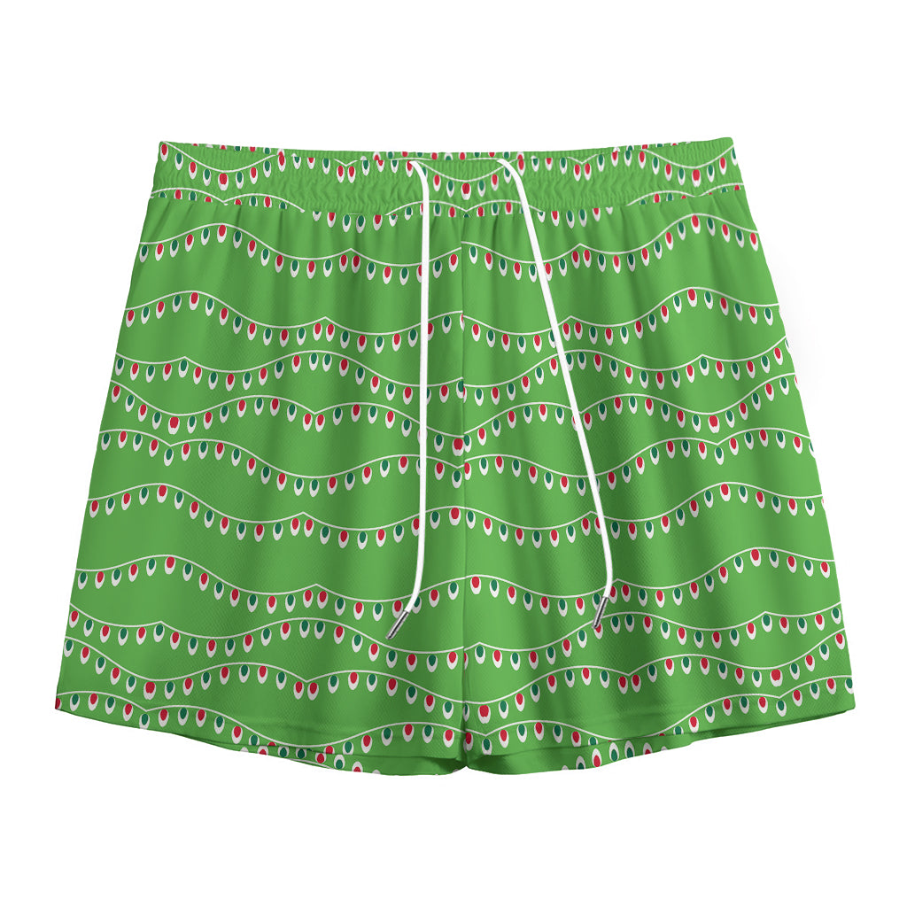 Merry Christmas Lights Pattern Print Mesh Shorts