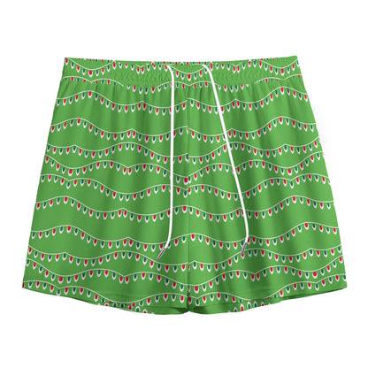 Merry Christmas Lights Pattern Print Mesh Shorts