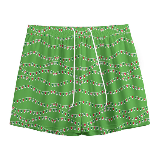Merry Christmas Lights Pattern Print Mesh Shorts