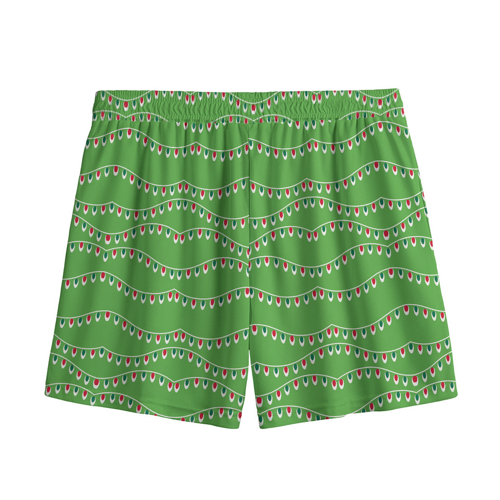 Merry Christmas Lights Pattern Print Mesh Shorts
