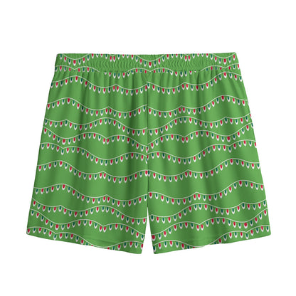Merry Christmas Lights Pattern Print Mesh Shorts