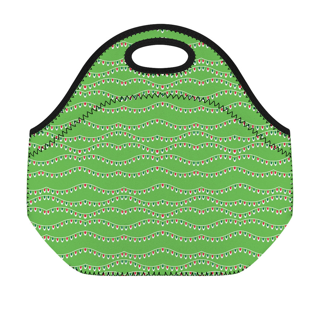 Merry Christmas Lights Pattern Print Neoprene Lunch Bag