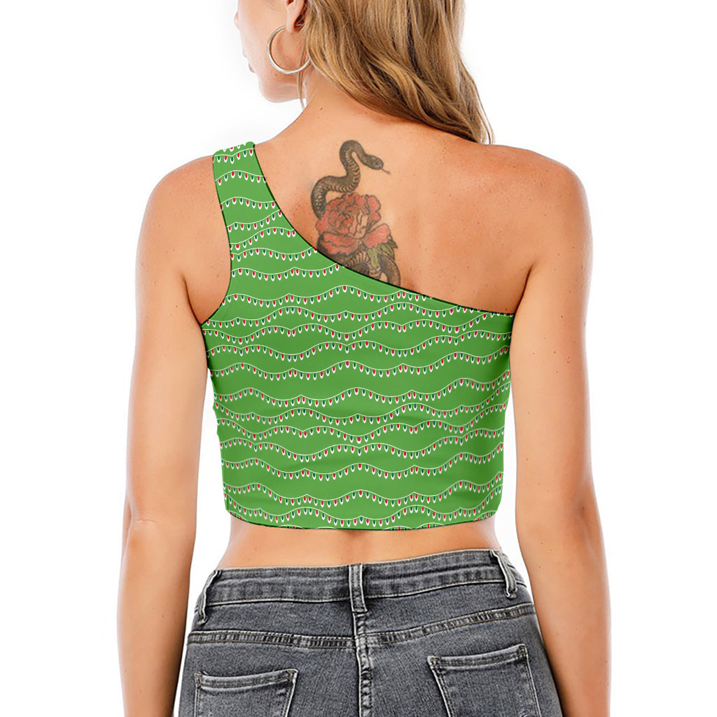 Merry Christmas Lights Pattern Print One Shoulder Crop Top