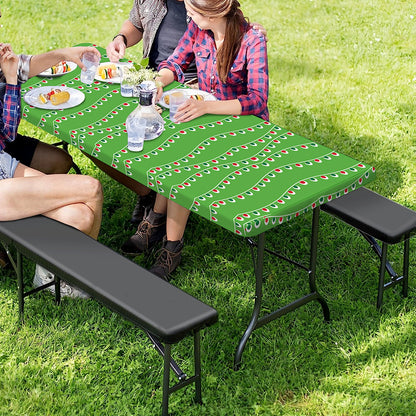 Merry Christmas Lights Pattern Print Picnic Table Cover