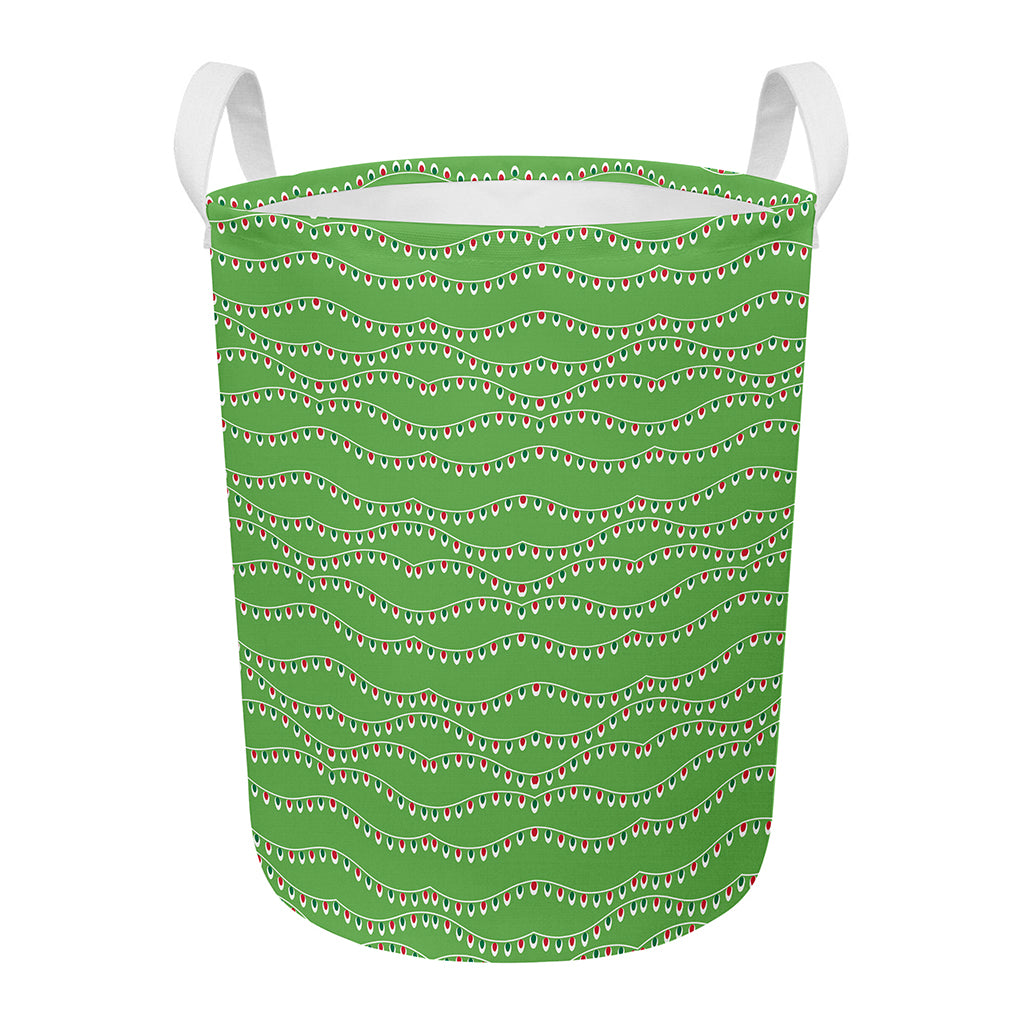 Merry Christmas Lights Pattern Print Round Laundry Basket