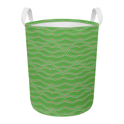 Merry Christmas Lights Pattern Print Round Laundry Basket