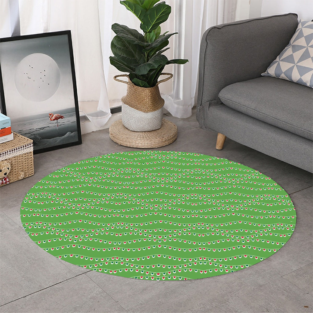 Merry Christmas Lights Pattern Print Round Rug
