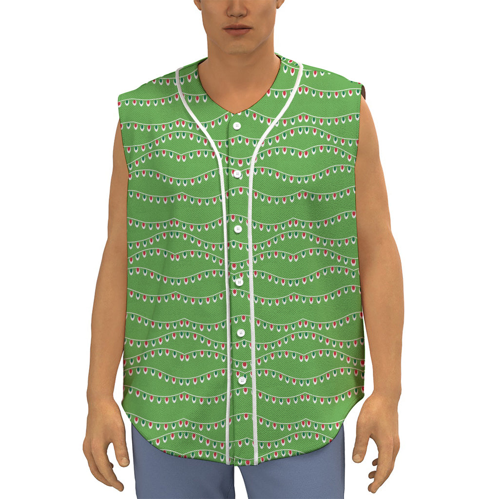Merry Christmas Lights Pattern Print Sleeveless Baseball Jersey