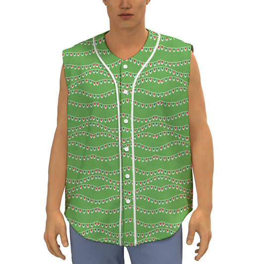Merry Christmas Lights Pattern Print Sleeveless Baseball Jersey