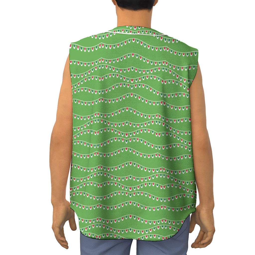 Merry Christmas Lights Pattern Print Sleeveless Baseball Jersey