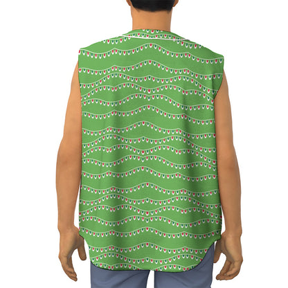 Merry Christmas Lights Pattern Print Sleeveless Baseball Jersey