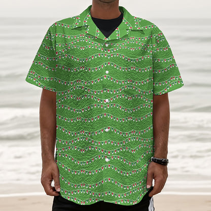 Merry Christmas Lights Pattern Print Textured Short Sleeve Shirt