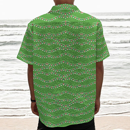 Merry Christmas Lights Pattern Print Textured Short Sleeve Shirt