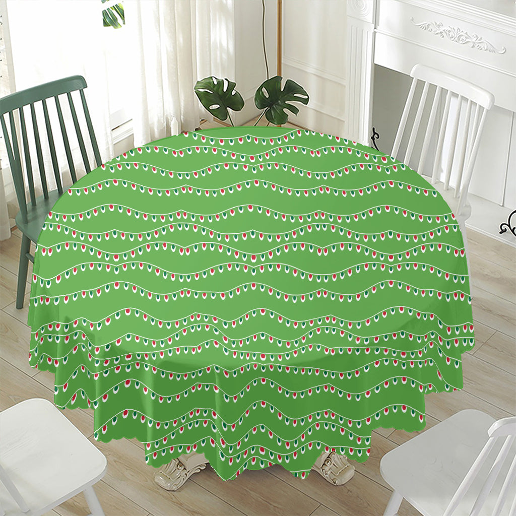 Merry Christmas Lights Pattern Print Waterproof Round Tablecloth