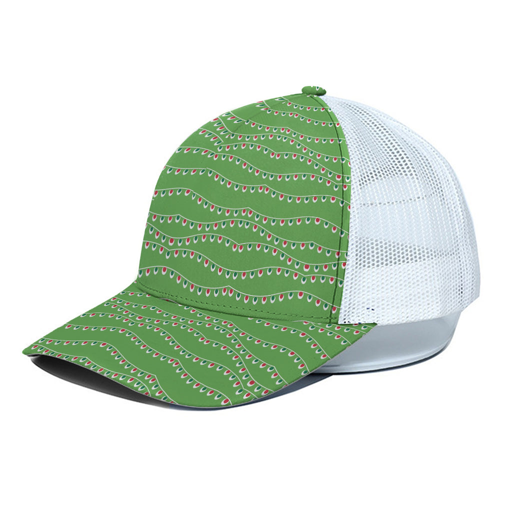 Merry Christmas Lights Pattern Print White Mesh Trucker Cap