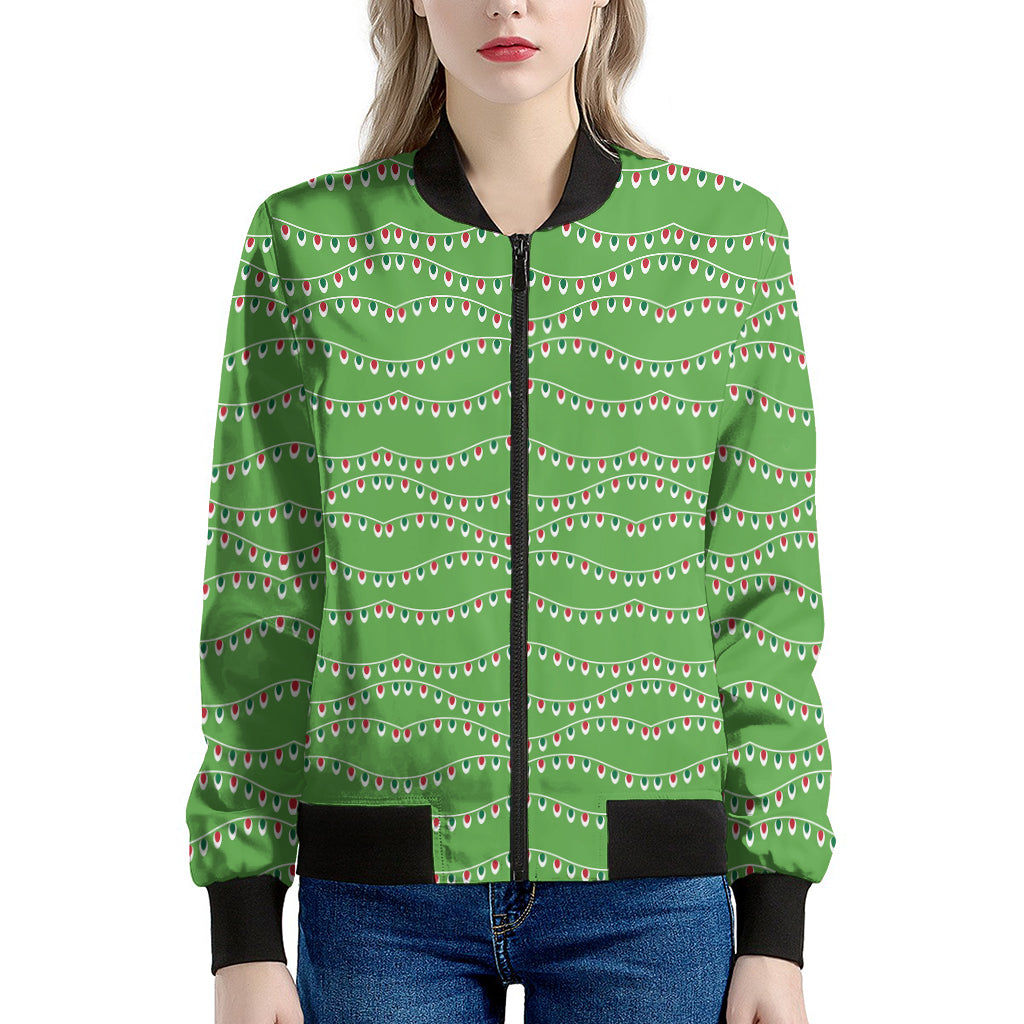 Merry Christmas Lights Pattern Print Women's Bomber Jacket