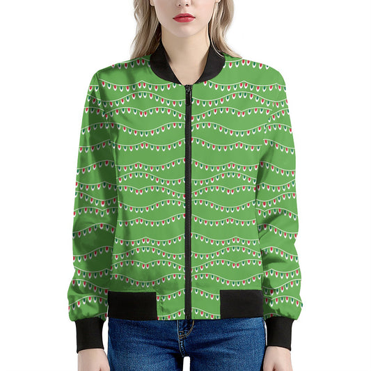 Merry Christmas Lights Pattern Print Women's Bomber Jacket