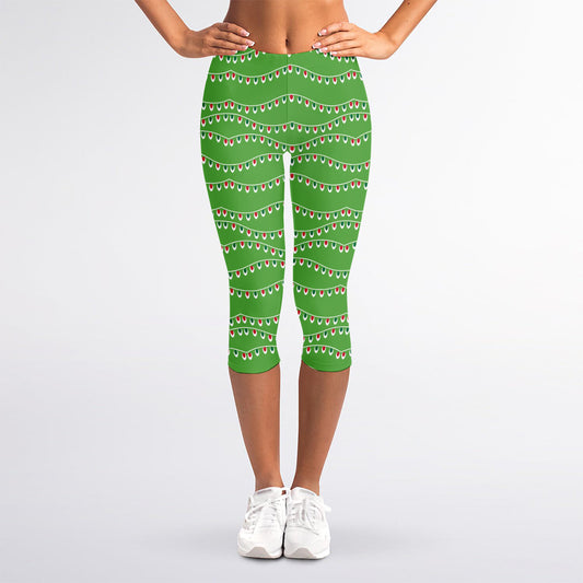 Merry Christmas Lights Pattern Print Women's Capri Leggings