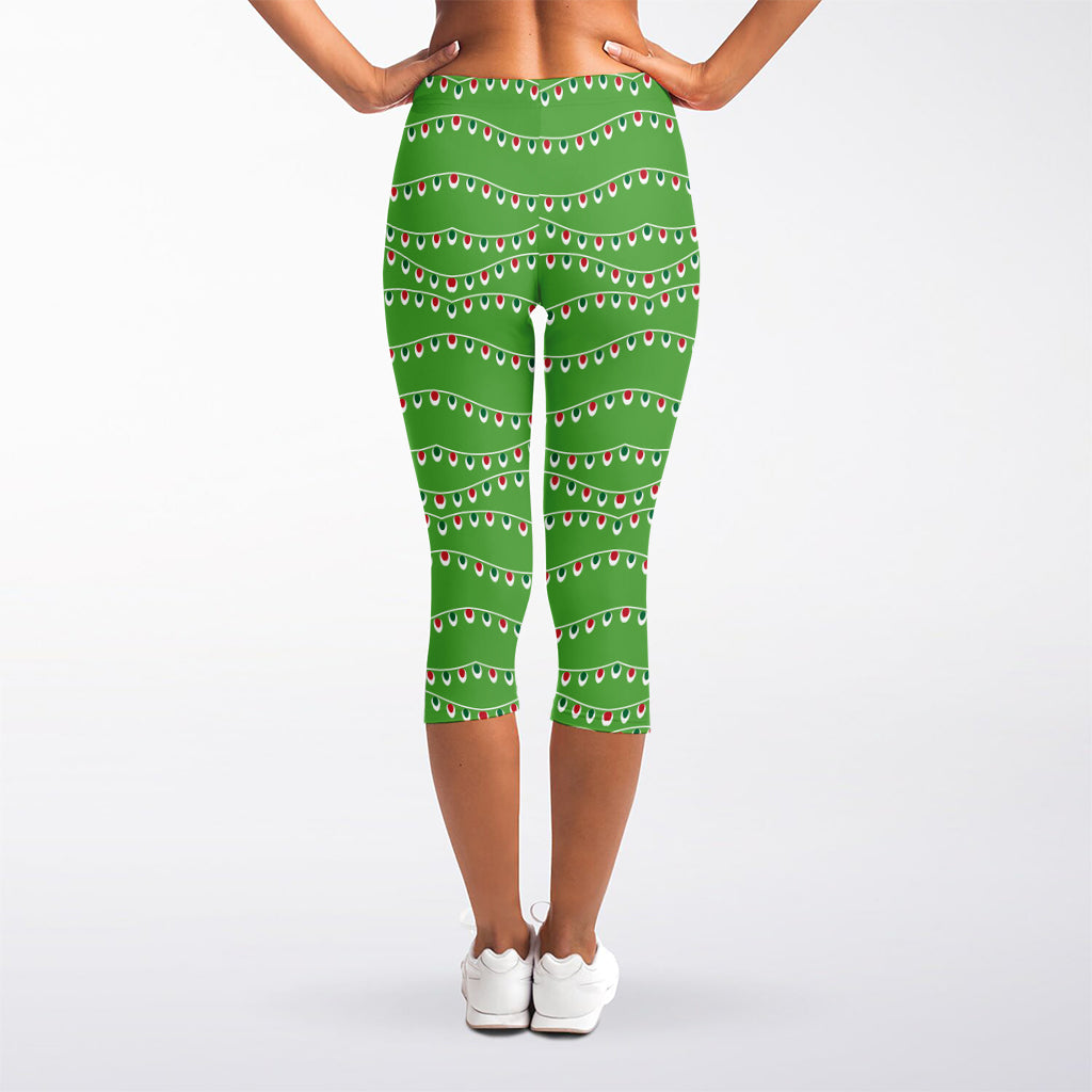 Merry Christmas Lights Pattern Print Women's Capri Leggings