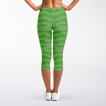 Merry Christmas Lights Pattern Print Women's Capri Leggings