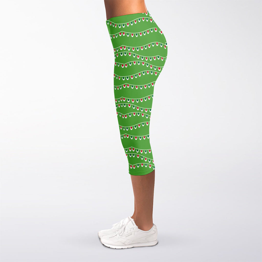 Merry Christmas Lights Pattern Print Women's Capri Leggings