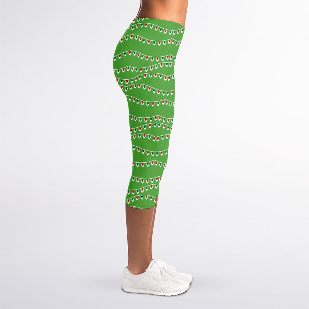 Merry Christmas Lights Pattern Print Women's Capri Leggings