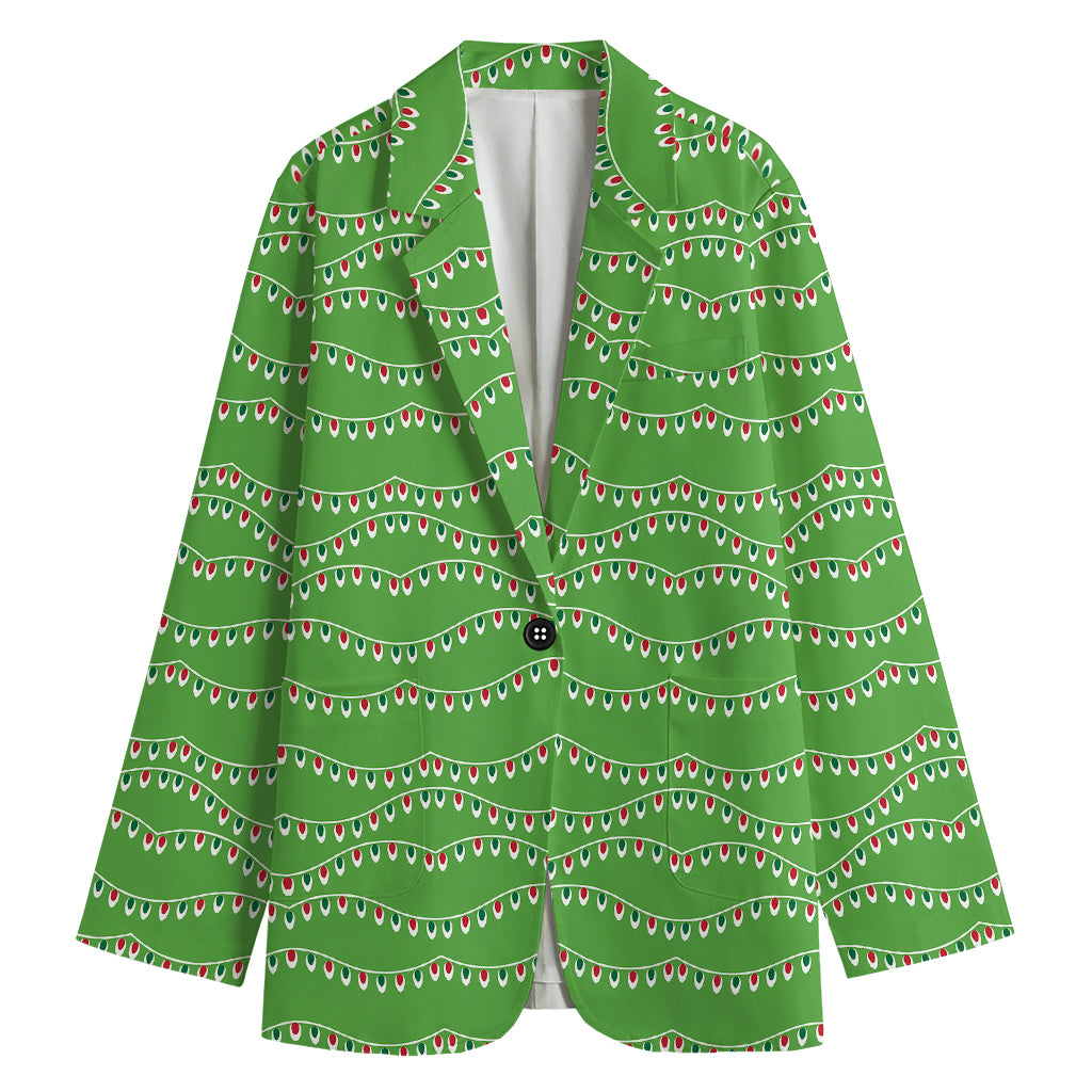 Merry Christmas Lights Pattern Print Women's Cotton Blazer