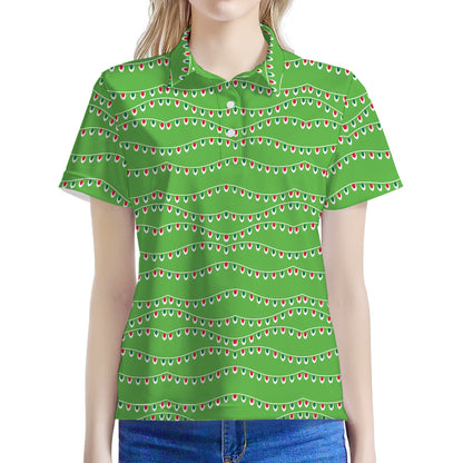 Merry Christmas Lights Pattern Print Women's Polo Shirt