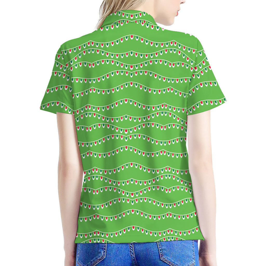 Merry Christmas Lights Pattern Print Women's Polo Shirt