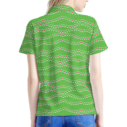 Merry Christmas Lights Pattern Print Women's Polo Shirt