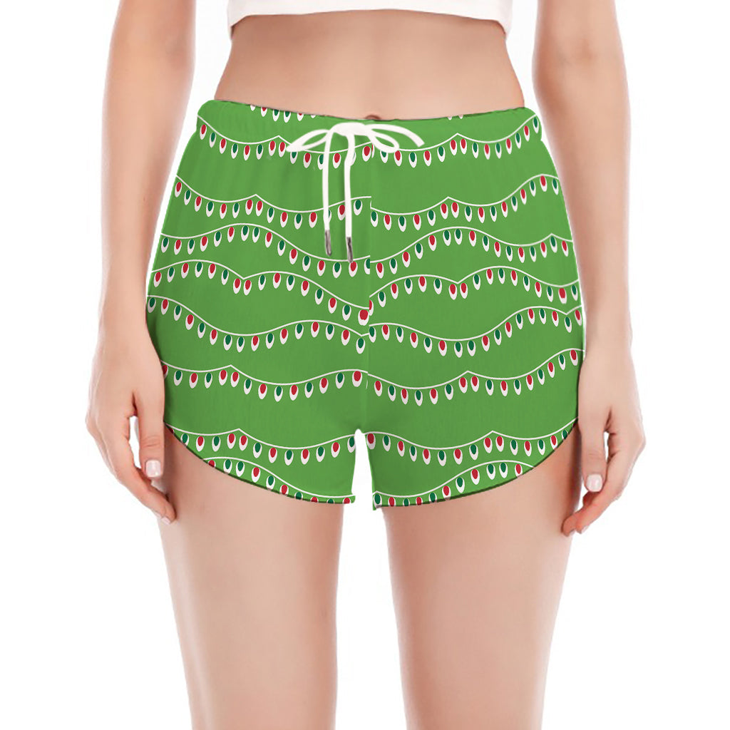Merry Christmas Lights Pattern Print Women's Split Running Shorts