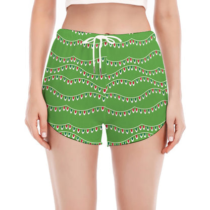 Merry Christmas Lights Pattern Print Women's Split Running Shorts
