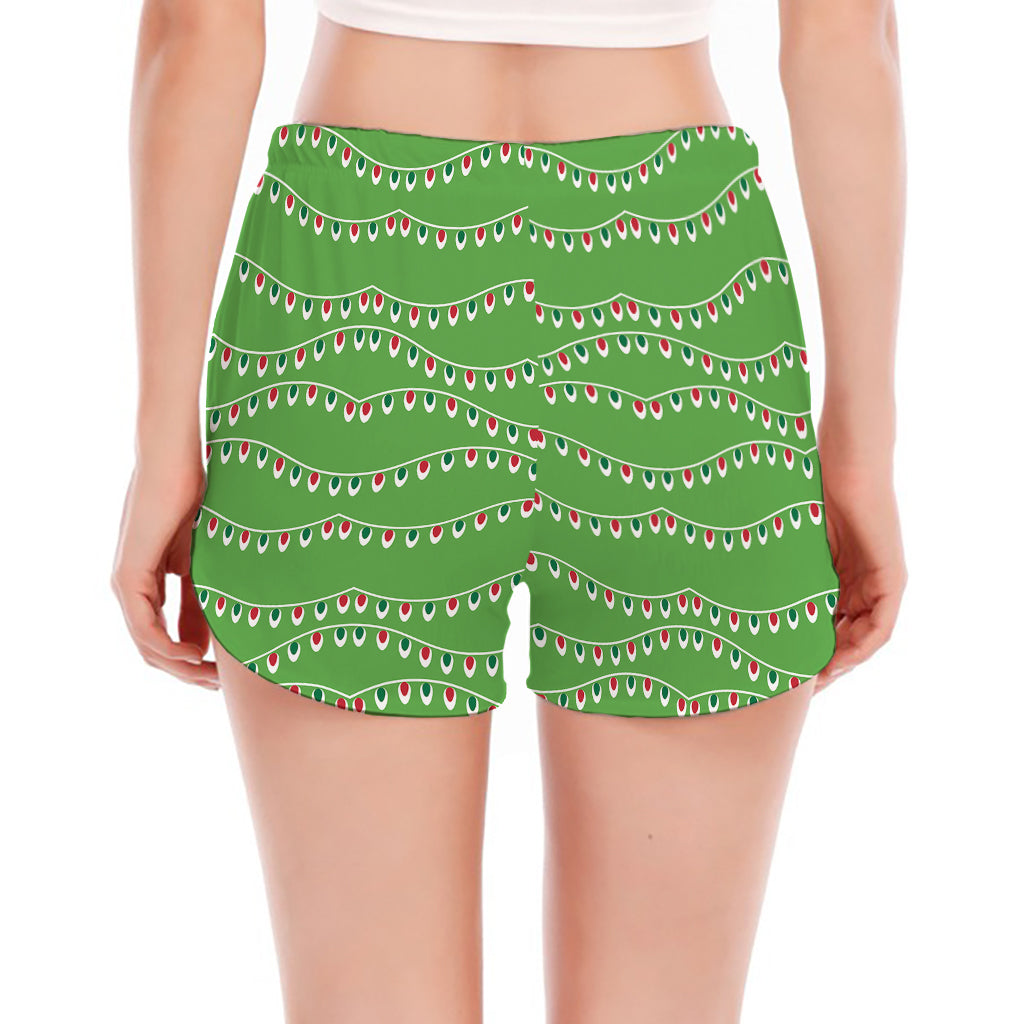 Merry Christmas Lights Pattern Print Women's Split Running Shorts