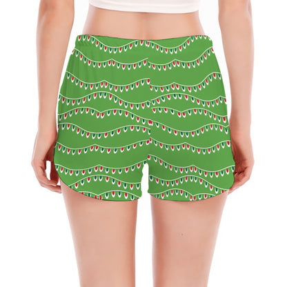 Merry Christmas Lights Pattern Print Women's Split Running Shorts