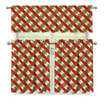Merry Christmas Plaid Pattern Print 3 Piece Kitchen Curtains