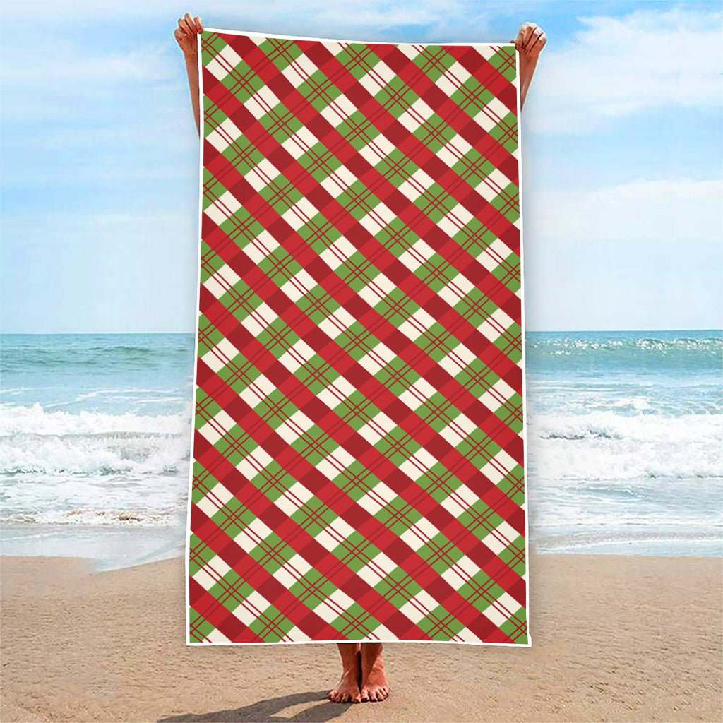 Merry Christmas Plaid Pattern Print Beach Towel