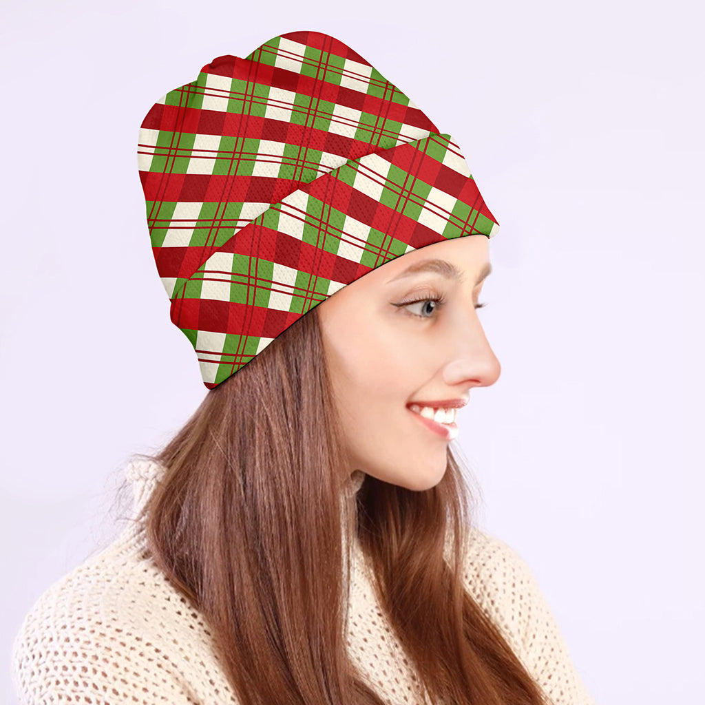 Merry Christmas Plaid Pattern Print Beanie