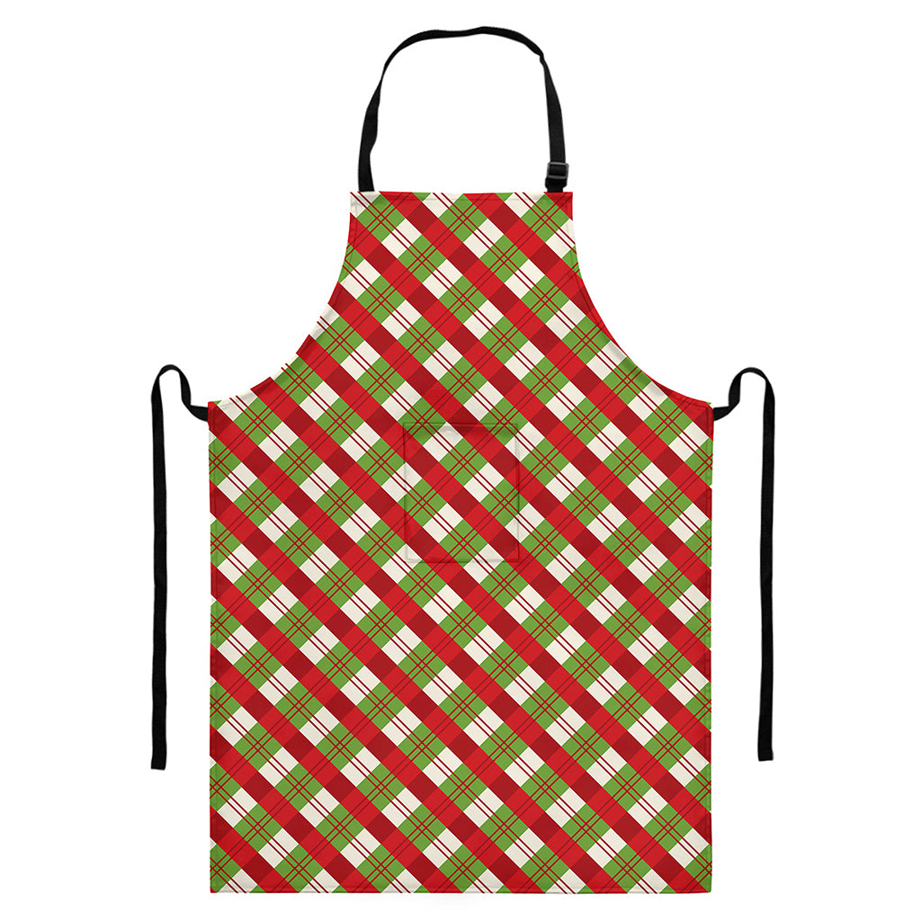 Merry Christmas Plaid Pattern Print Bib Apron With Pocket