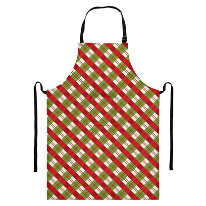 Merry Christmas Plaid Pattern Print Bib Apron With Pocket