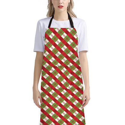 Merry Christmas Plaid Pattern Print Bib Apron With Pocket