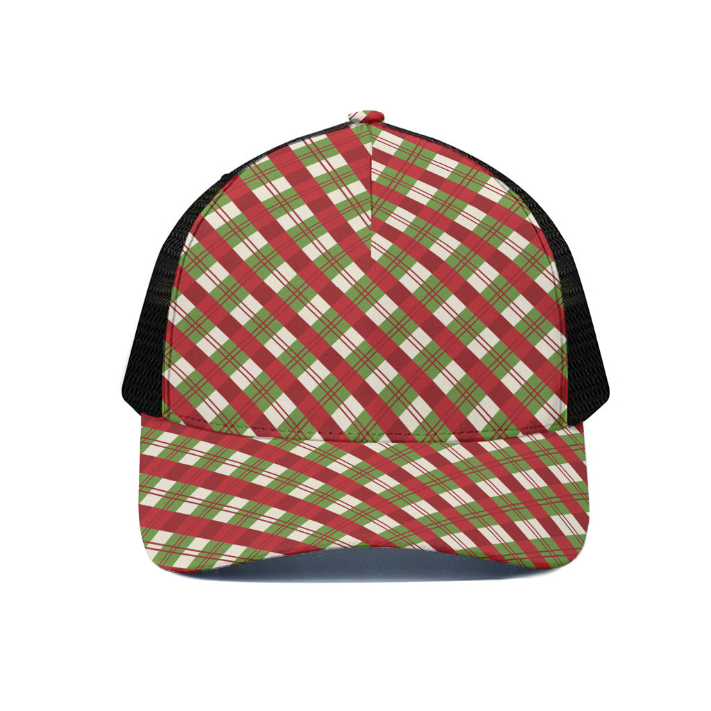Merry Christmas Plaid Pattern Print Black Mesh Trucker Cap
