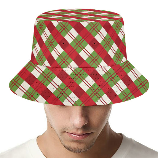 Merry Christmas Plaid Pattern Print Bucket Hat