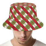 Merry Christmas Plaid Pattern Print Bucket Hat