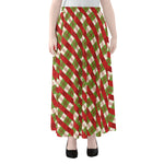 Merry Christmas Plaid Pattern Print Chiffon Maxi Skirt
