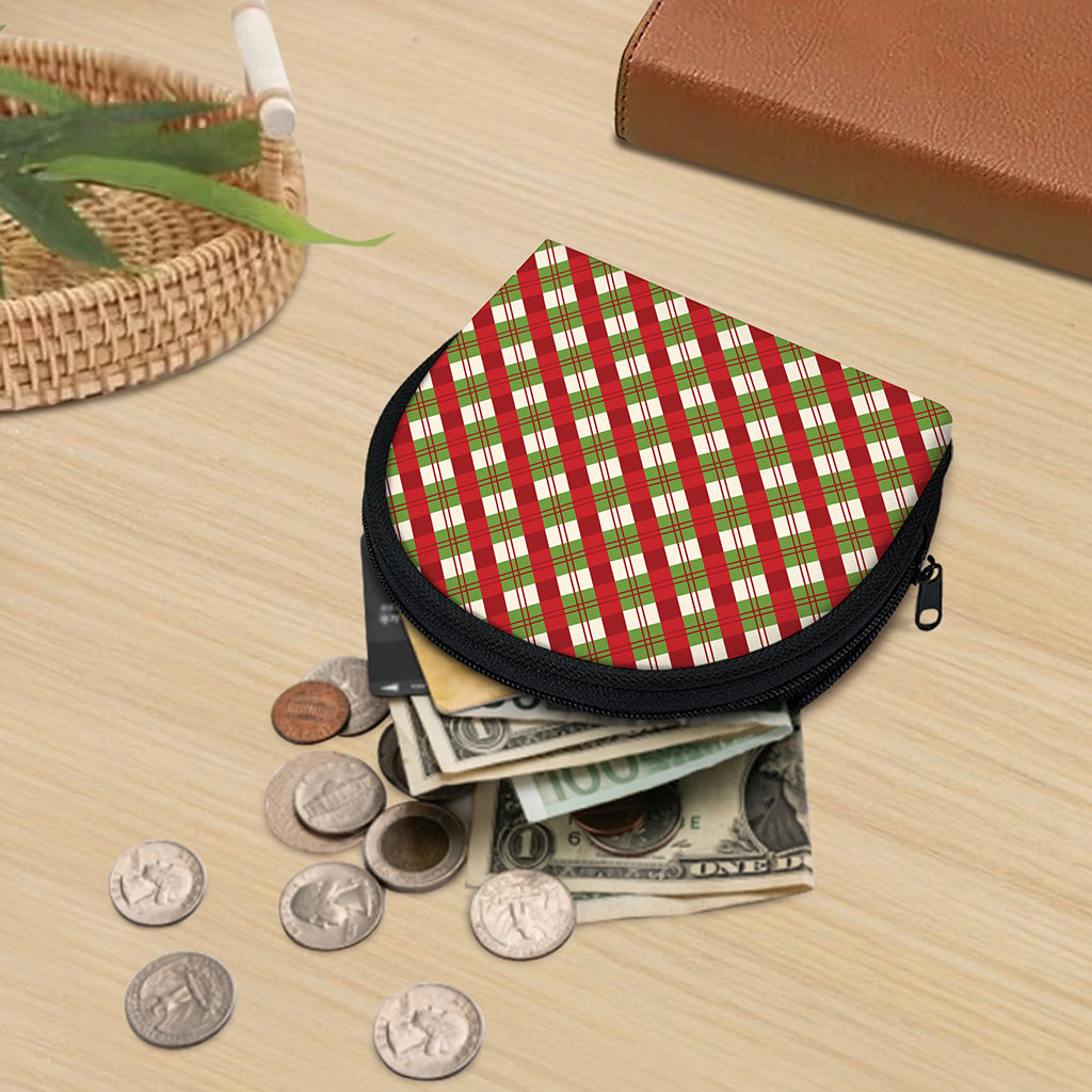 Merry Christmas Plaid Pattern Print Coin Purse