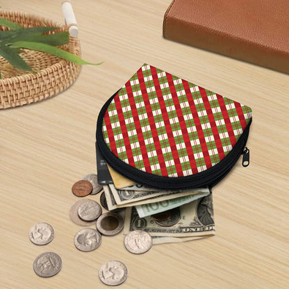 Merry Christmas Plaid Pattern Print Coin Purse