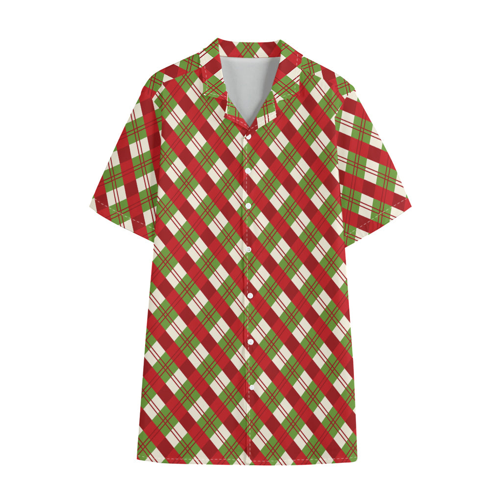 Merry Christmas Plaid Pattern Print Cotton Hawaiian Shirt