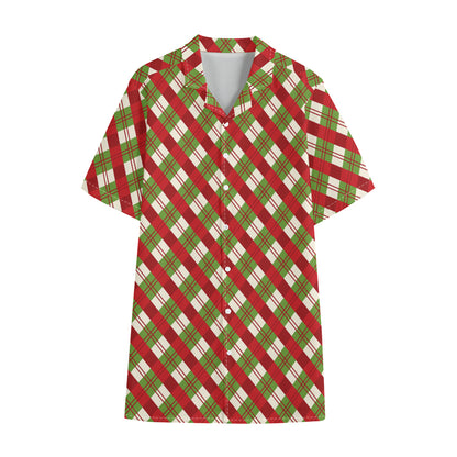Merry Christmas Plaid Pattern Print Cotton Hawaiian Shirt