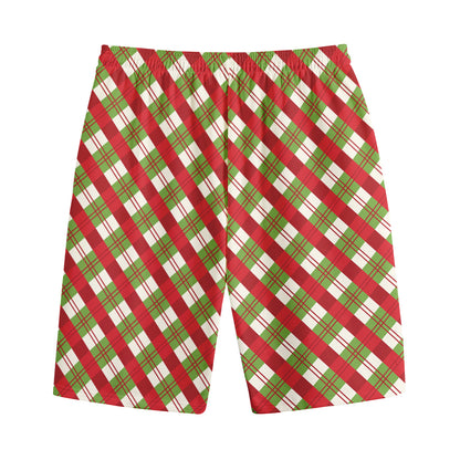 Merry Christmas Plaid Pattern Print Cotton Shorts