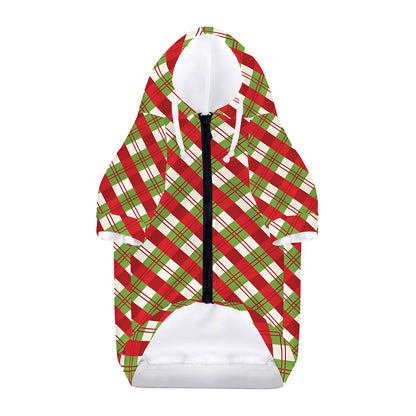 Merry Christmas Plaid Pattern Print Dog Zip Up Hoodie